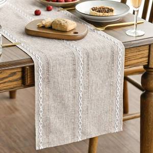 lot 1198 image: Artoid Mode Brown Rustic Cotton Linen Table Runner, Seasonal Embroidered Hollow Kitchen Dining Table Decoration for Home Party Decor 13x72 Inch&nbsp