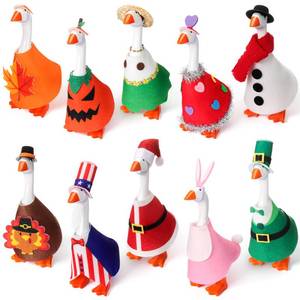 lot 1201 image: Weysat 10 Set Holiday Mini Desk Goose Outfit 250th Anniversary Summer Mexican 4th for July Magnetic Geese Statue Felt Fabric Costume for 7 Inch Desktop Goose Table Decor Gifts(Rustic Style,Felt) - Retail $34