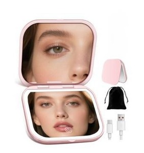 lot 1214 image: SisKokoro Magnifying Mirror with Light, Rechargeable 40X Compact Mirror with 3 Lighting Modes &amp Dimmable Brightness, Portable Travel Makeup Mirror with Light, Essentials for Travel, Pocket Purse Pink&nbsp
