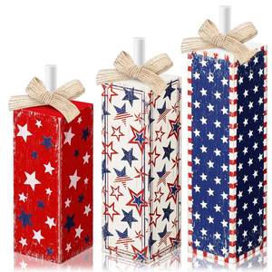 lot 1216 image: Redbaker 3 Pcs Patriotic Red White Blue Decorations 4th of July Wood Table Block Sign and Centerpieces Memorial Day Tiered Tray Decor Rustic Farmhouse Star Decor for Home Office Kitchen Desk Shelf&nbsp