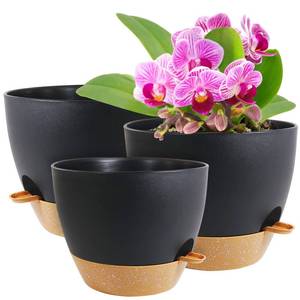 lot 1232 image: WSMKSZ 12109 inch Large Self Watering Pots, Planter, Plant Pots with Mesh Drainage Holes for Indoor Outdoor Garden Plants, Plastic Flower Pots with Removable Deep Reservoir, Black with Brown - Retail $30