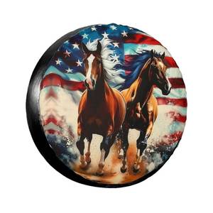 lot 1233 image: Retro Horses Flag Spare Tire Cover for Trailer Camper Rv SUV - Cute Funny Wheel Cover Waterproof Universal Fit for Truck Wheel Protectors Travel Outdoor-15 inch&nbsp