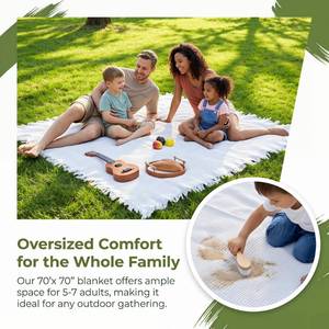 lot 1234 image: Zyntrytong 70x 70 Picnic Blanket Extra Large,Layer Outdoor Blanket for 5 to 7 Adults,Camping Grass Lawn Park Accessories Cute Couple Gifts Ideas Wedding Registry for Camping, Park, Beach (White) - Retail $30