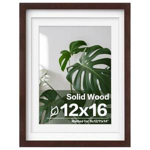 lot 1235 image: Egofine 12x16 Picture Frames with Plexiglass, Display Pictures 9x1211x14 with Mat or 12x16 Without Mat for Wall Mounting, Walnut Color - Retail $20