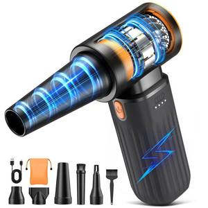 lot 1264 image: Compressed Air Duster, 260000RPM Cordless Electric Air Blower with Brushless Motor, 3-Speed Adjustable &amp Rechargeable Powerful Dust Cleaner for Keyboard, Computer, Car, Outdoor, Air Bed - Retail $40