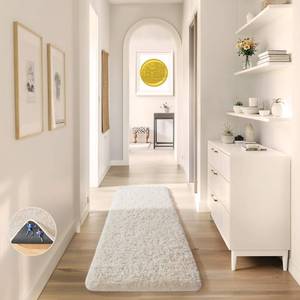 lot 1271 image: Ophanie Runner Rug for Hallway, 2x6 Upgrade Non-Slip Fluffy Soft Bedside Rugs, Bedroom Living Room Ivory Shaggy Carpet for Kids Girls Boys Dorm Nursery Home Decor Aesthetic - Retail $28