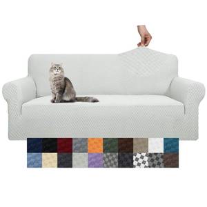 lot 1282 image: YEMYHOM Couch Cover Latest Jacquard Design High Stretch Sofa Covers for 3 Cushion Couch, Pet Dog Cat Proof Slipcover Non Slip Magic Elastic Furniture Protector (Large, Ivory)&nbsp