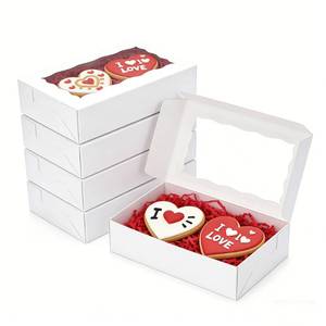 lot 1288 image: XINHPKGG 50 Pcs Cookie Boxes 7 x 4 38 x 1 12 Inch Bakery Boxes with Window Treat Box Dessert Box for Wedding Party Mothers Day - White&nbsp