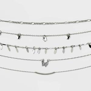 lot 131 image: Butterfly Choker Necklace Set 4pc - Wild Fable Silver Brass Lobster Claw Clasp, 12 Length - Retail $10
