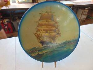 lot 4832 image: Large Ceramic Painting On Stand - - Round