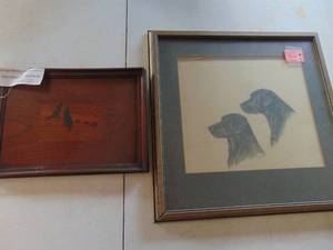 lot 4837 image: Labrador Print and Wolf Art on Wood