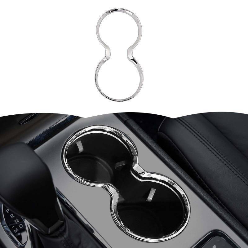 lot 35881 image: Cup Holder Trim Cover Frame Decorative Interior Accessories for Jeep Grand Cherokee 2011-2021 (Chrome) - Retail $23