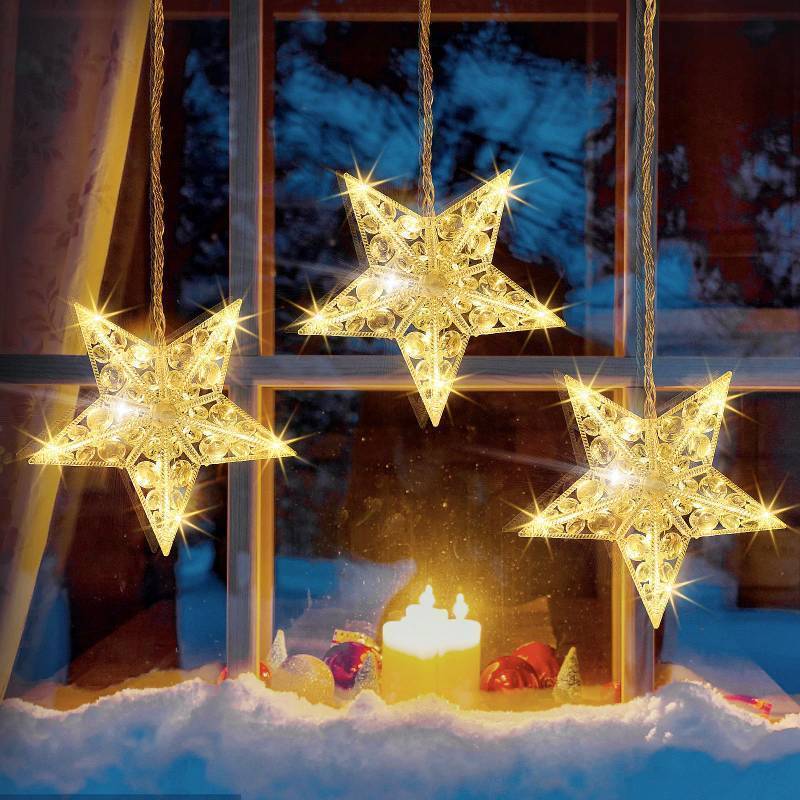 lot 35890 image: Christmas Window Lights 3 Stars 30LED Waterproof Battery Operated Star String Lights 8 Modes with Timer &Memory, Xmas Window Hanging Lights Decoration Indoor Bedroom