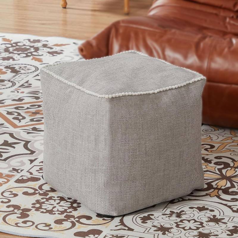 lot 35932 image: Unstuffed Storage Pouf Ottoman Cover 45x45 Cotton Linen DIY Decorative Footrest for Living Room Bedroom Home Office Replacement (Only Cover) - Retail $25