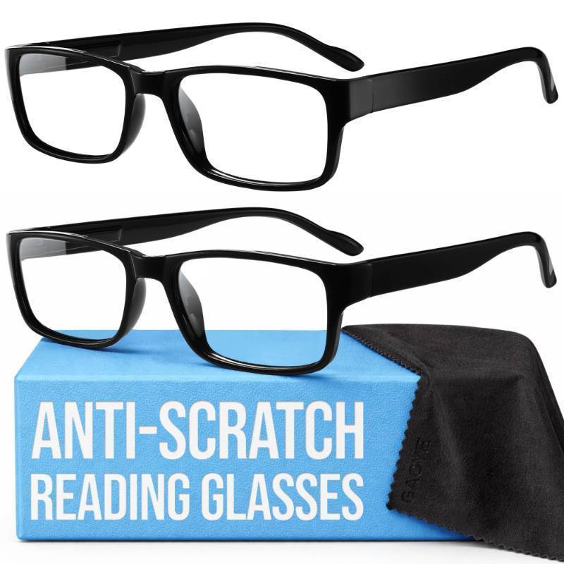 lot 35953 image: Gaoye 2-Pack of Reading Glasses 0.5 - Blue-Light Filter, UV Protection - Readers with Rectangle Frames - Retail $8