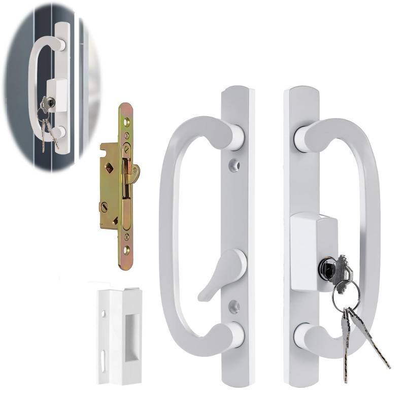 lot 35978 image: Keyed Offset Center Sliding Patio Door Handleset With Mortise And Keeper Assembly 45°Keyway, 3-1516 H.C., NonHandle Used For 1-38 To 2 Thick Sliding Glass Door & Patio Door (White), Zinc Alloy - Retail $40