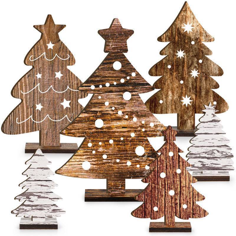 lot 35979 image: 6 Pcs Wooden Christmas Tree Tabletop Decor,6 Sizes Freestanding Wooden Xmas Tree Decorations,Rustic Christmas Tiered Tray Centerpieces Signs for Indoor Holiday Home Decor - Retail $10