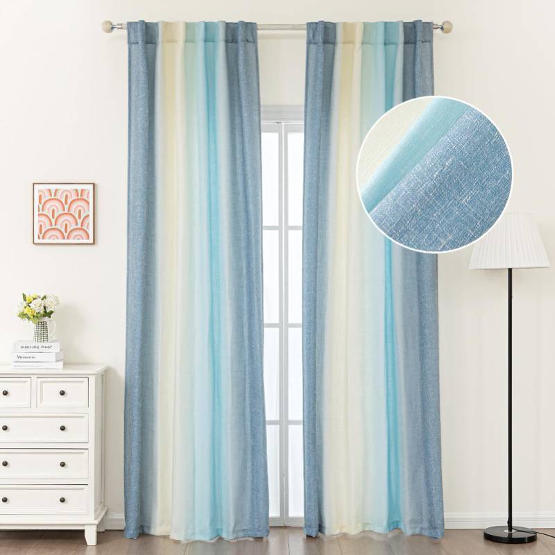 lot 36041 image: Faux Linen Curtains 2 Panels Gradient Color Window Drapes with Back Tap, Thermal Insulated Darkening Curtain for Living Room, Bedroom, & Home Decor (52 W x 45 L, Slate & Ivory) 