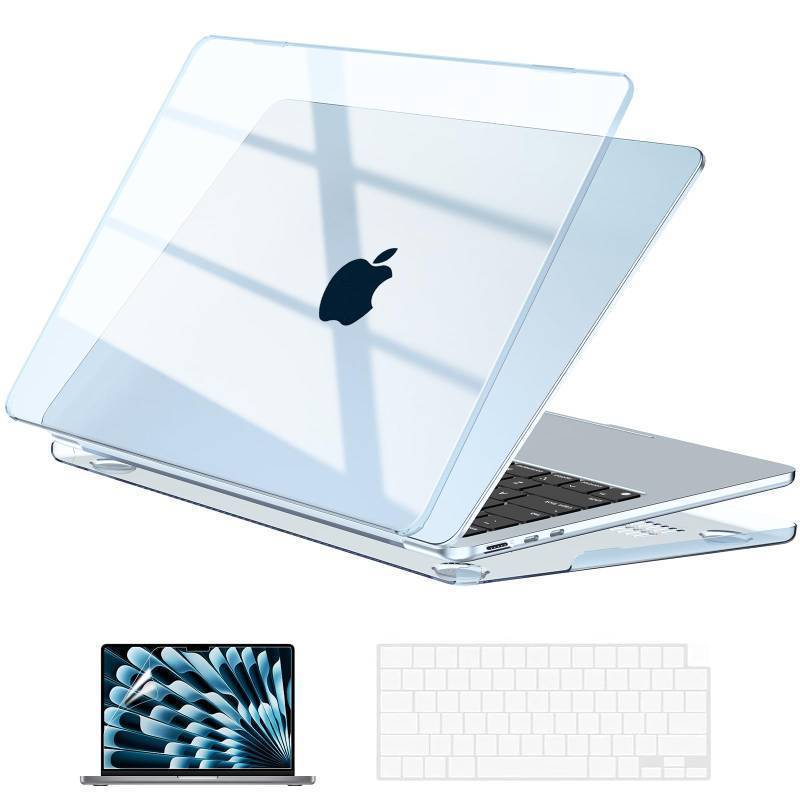 lot 36042 image: Case Compatible with MacBook Air 15 inch M5 2026 2025-2023 Release M4 M3 M2 Model A3448 A3241 A3114 A2941, Plastic Hard Shell Case & Keyboard Cover & Screen Protector, Crystal Sky Blue (Corner is chipped) - Retail $16