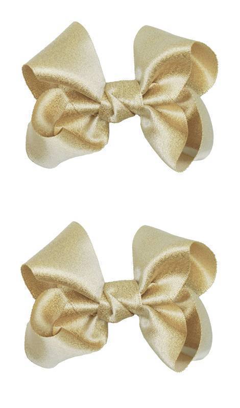 lot 36053 image: 3 Inch Baby Girl Hair Bows Clips Hairpin Headwear Little Teen Toddler Girls Kids Teens Toddlers Hair Accessories - Set of 2 (Light Gold) - Retail $6