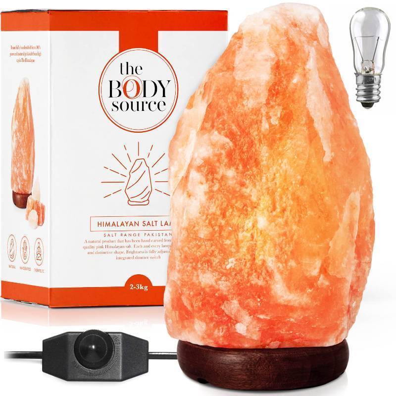 lot 36091 image: The Body Source Himalayan Salt Lamp  8-10 in (7-11 lb)  Natural Salt Rock Lamp with Dimmer Switch & Wooden Base  Night Light & Bulb Replacement (MISSING LIGHT) - Retail $40