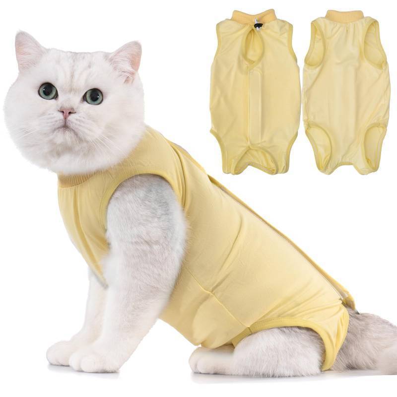 lot 44897 image: Cat Recovery Suit - Kitten Onesie for Cats After Surgery, Cone of Shame Alternative Surgical Spay Suit for Female Cat, Post-Surgery or Skin Diseases Protection -Yellow(S) - Retail $10