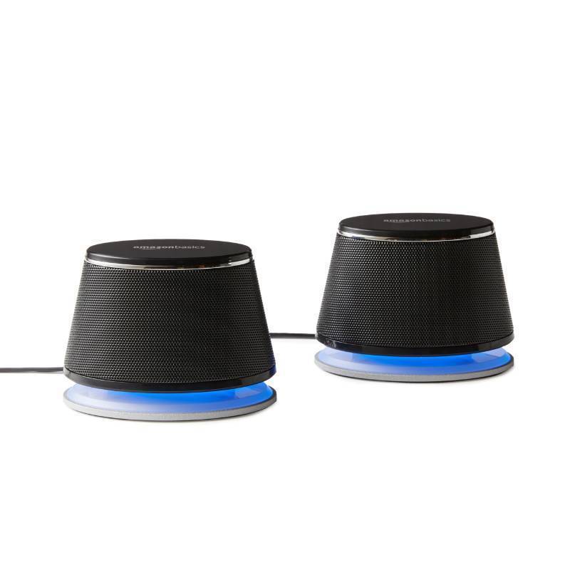 lot 44936 image: Amazon Basics Stereo 2.0 Speakers for PC or Laptop with Volume Control, 3.5mm Aux Input, USB-Powered, 1 Pair, Black - Retail $14