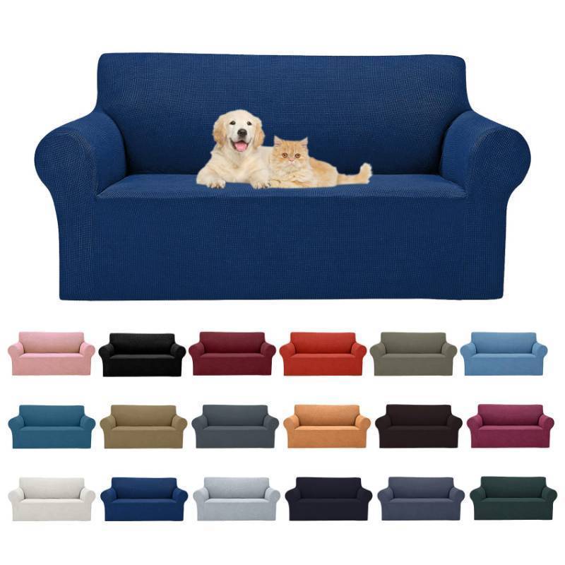 lot 45031 image: New Stretch Loveseat Sofa Slipcovers Couch Cover for 2 Cushion Furniture Protector Sofa Covers with Elastic Bottom Jacquard Fabric Small Checks for Pets, Kids - Classic Blue - Retail $36