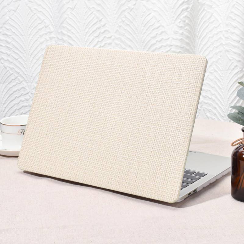 lot 55782 image: Compatible with MacBook Pro 13 inch Case M2 2023-2021-2016 A2338 M1 A2251 A2289 A2159 A1989 A1708 A1706,Elegant Leather Plastic Hard Shell with Keyboard Cover, Beige Woven Fabric No Logo Cutout - Retail $17