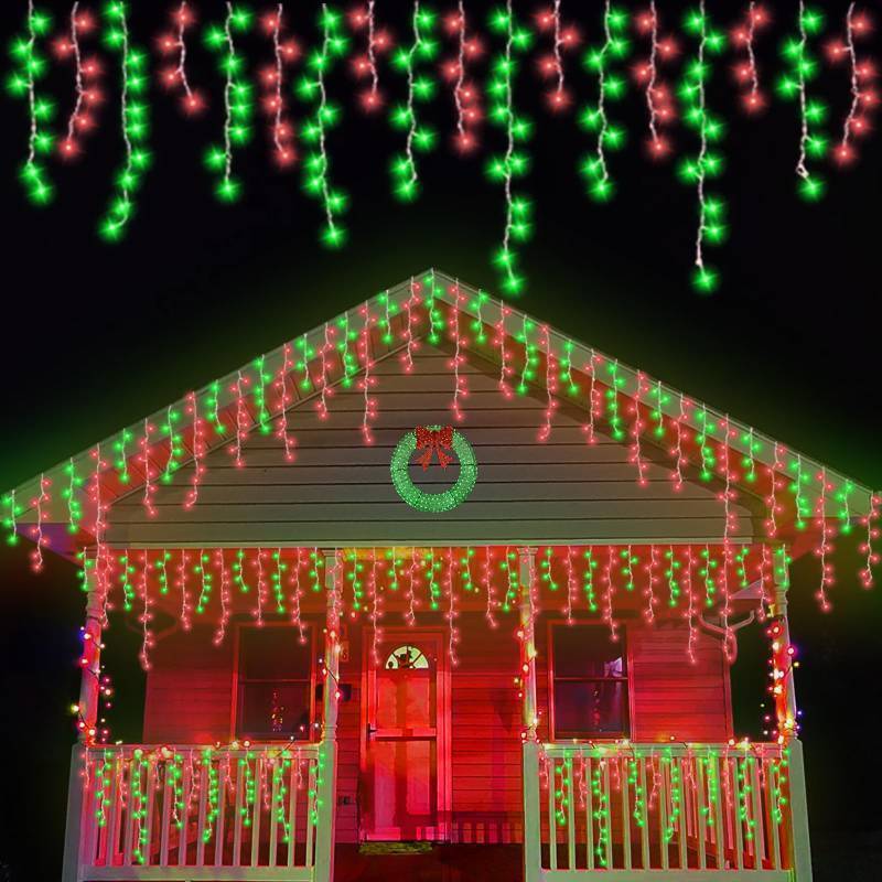 lot 55823 image: 33ft 400 LED Red and Green Icicle Lights Outdoor Waterproof, 80 Drops Icicle String Light Connectable, 8 Modes Icicle Christmas Lights with Memory Timer - Retail $33