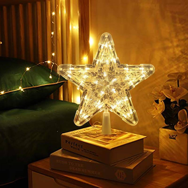 lot 55827 image: Christmas Tree Topper Lighted, Battery Powered Star Christmas Tree Topper with Plastic Holder, White Star for Christmas, Theme Party Indoor Home Decor - Retail $14