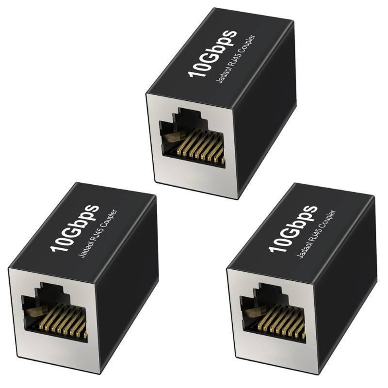 lot 55872 image: RJ45 Coupler 10Gbps Shielded, Gold-Plated Contacts, Aluminum Alloy Inline Ethernet Extender, PoE Supported Female-to-Female Adapter for Cat8Cat7Cat6aCat6 Cables, 1Pcs  Black - Retail $6