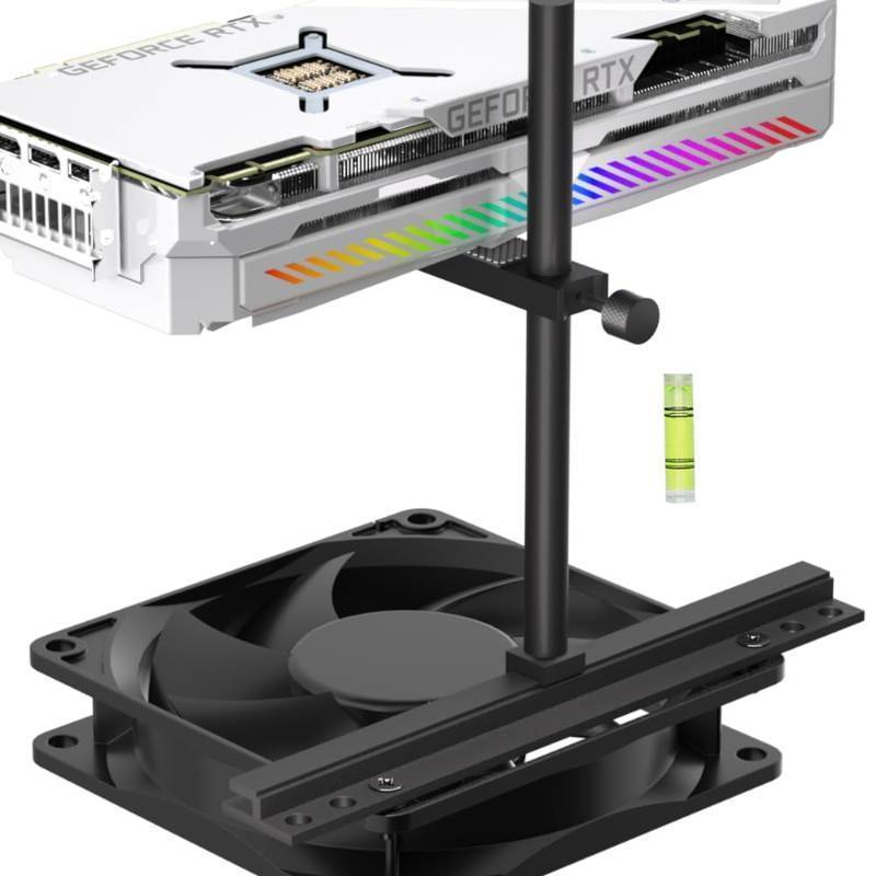 lot 55215 image: GPU Support Bracket, Graphics Card Support, GPU Bracket Brace, Video Card Sag Holder, GPU Stand, Adjustable Anti Sag GPU Stand for Fan Aluminum 129mm - Retail $10