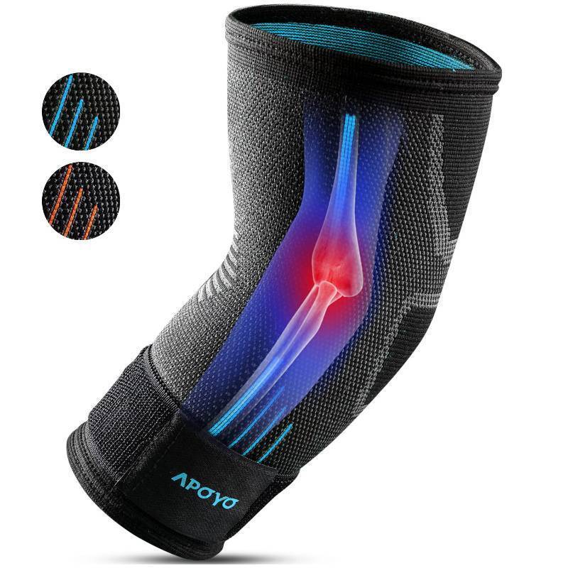 lot 35900 image: APOYO Elbow Brace for Tendonitis and Tennis Elbow, Compression Sleeve for Arthritis, Workouts, Reduce Joint Pain During Fitness Activity (Large) - Retail $22