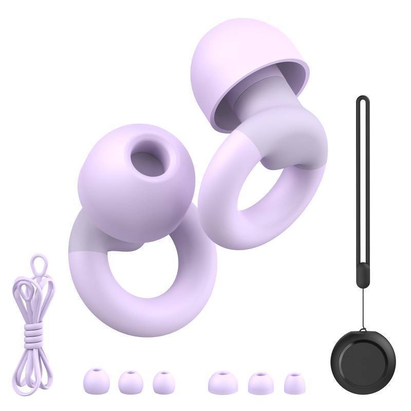 lot 35996 image: JUSTRVN Earplugs for Sleeping,Noise Reduction Soft Silicone Ear plugs with 7 Pairs Ear tips&One Connection Cord,Hearing Protection Reusable Earplugs for Sleeping,Concert,Work&Sound Reduction 25dB-30db - Retail $9