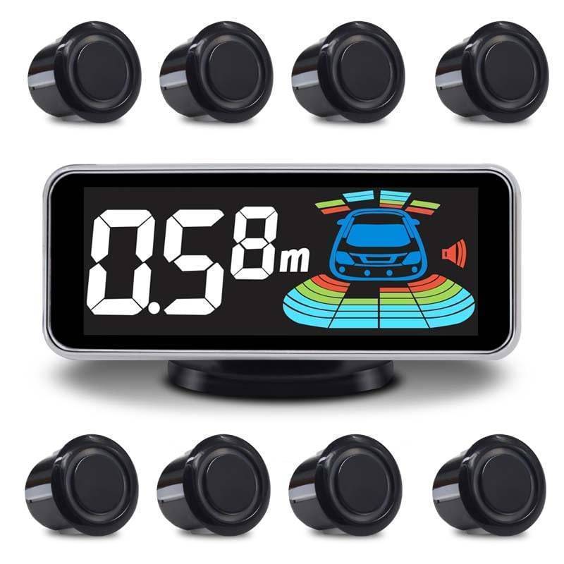 lot 61854 image: Backup Parktronic System Car Auto Vehicle Reverse with 8 Parking Sensors kit Distance Detection LCD Distance Display Sound Warning - Retail $47