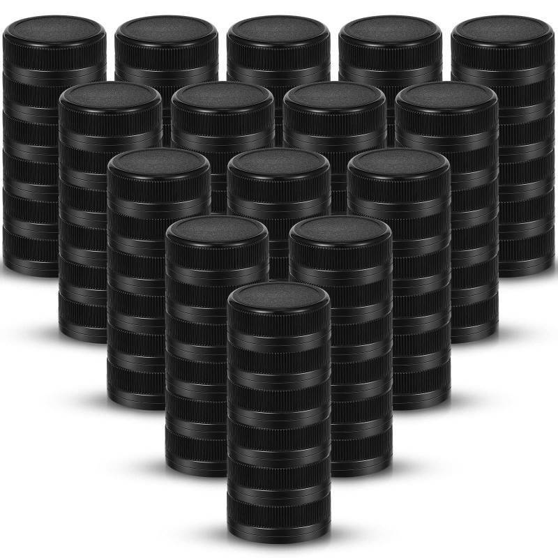 lot 62504 image: 100 Pcs Caps for Empty Juice Bottles, Tamper Seal Lids 38 mm Plastic Bottle Caps Container Lids Bottle Caps for Crafts DIY, 4, 8,12, 16, and 32 oz Container(Black) - Retail $27