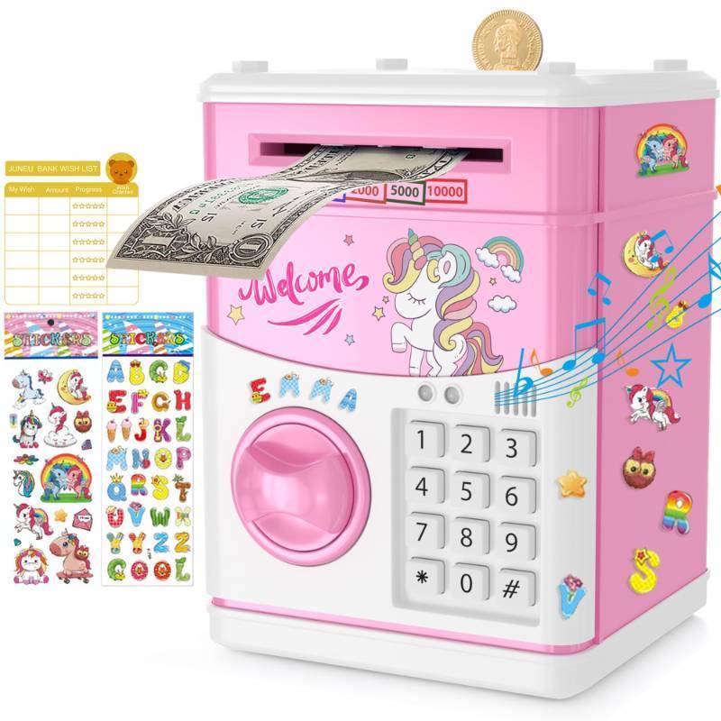 lot 62524 image: Unicorn Piggy Bank for Kids, Gifts for 5 6 7 8 9 10 Year Old Girls, Kids Electronic Piggy Bank, Girls Birthday Gifts, Educational Toys for Girl Boys, Kid Money Saving Box, Mini ATM Coin Bank - Retail $16