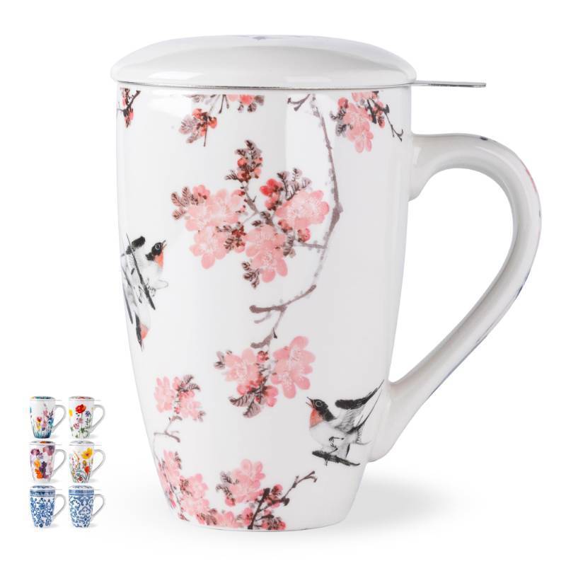 lot 62533 image: Porcelain Tea Mug with Infuser and Lid 18oz Loose Leaf Tea Cup with Handle, Gift for Tea Lovers - Retail $19