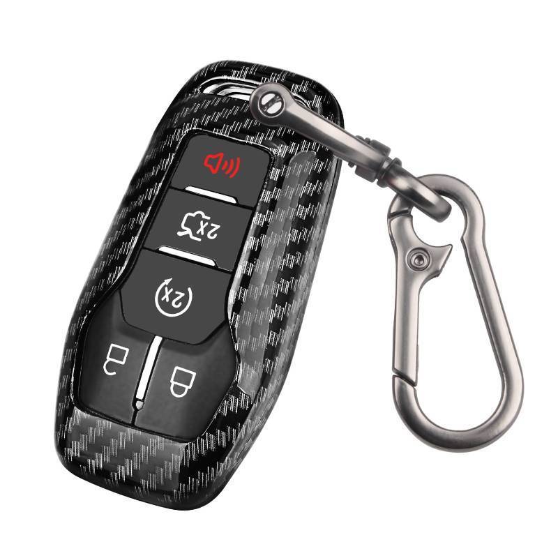 lot 62538 image: QBUC for Ford Key fob Cover,Carbon Fiber Car Key Case Protector with Keychain Compatible with with Ford Fusion F-150 Edge Explorer Mustang Lincoln MKZ MKC 45 Buttons Smart Key - Retail $13