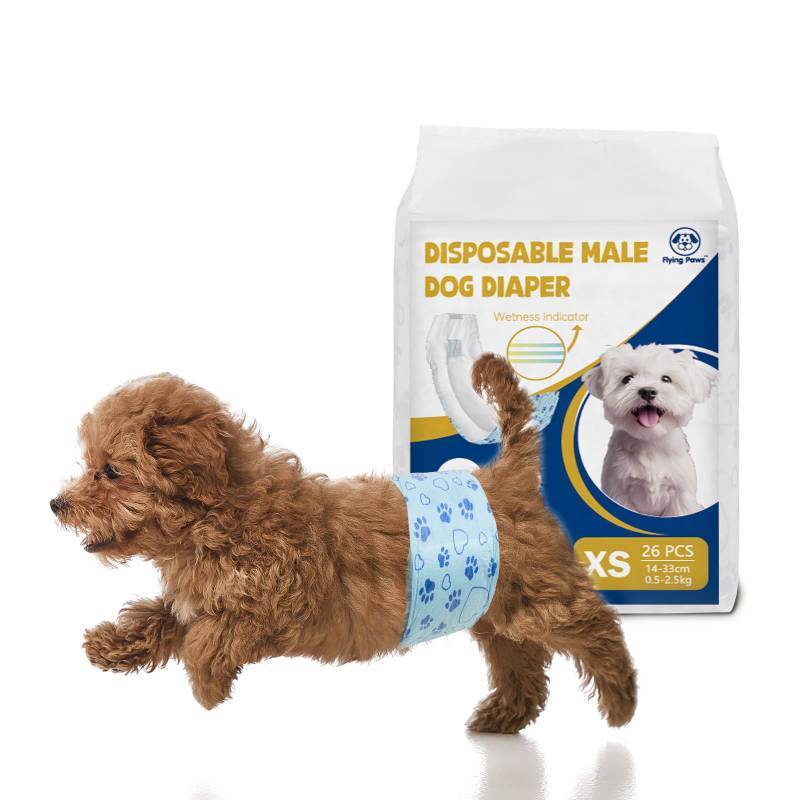 lot 62564 image: Male Dog Diapers with Wetness Indicator, Disposable Belly Band for Puppy Male Diapers, Doggie Wraps for Puppy Training, Incontinence (XS, 26 Count) - Retail $14