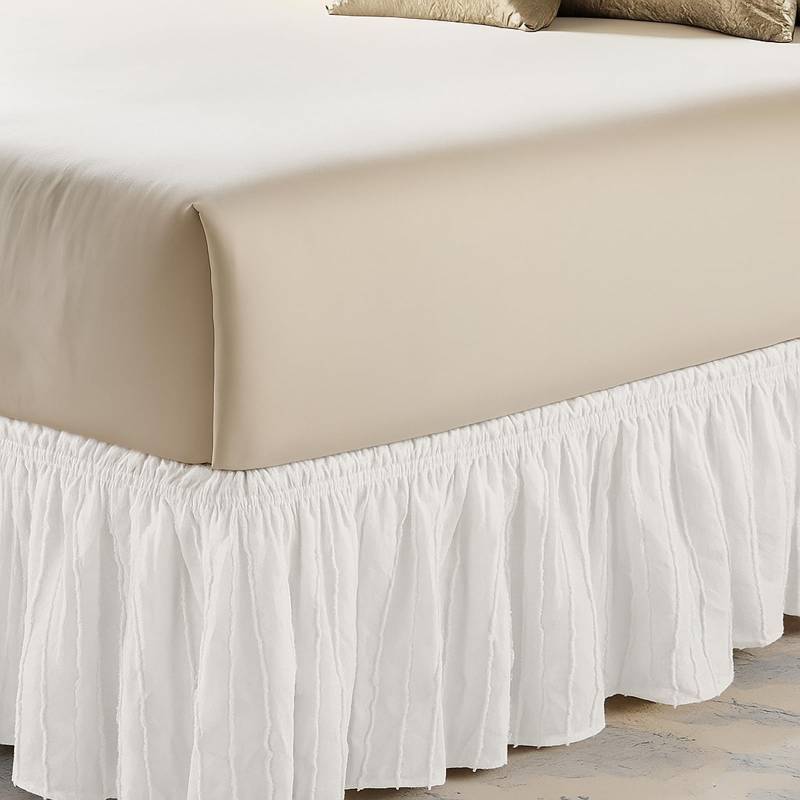 lot 62586 image: Queen Size Bed Skirt Adjustable Elastic Wrap Tufted Dot Bed Skirt with 15 Drop Dust Ruffle, Wrinkle Free, Machine Wash - Retail $18