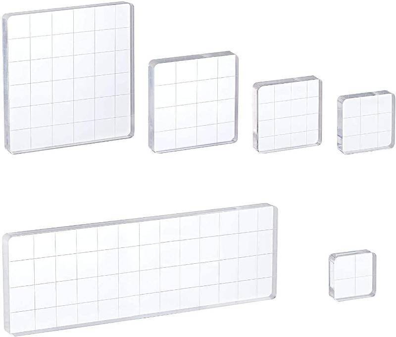lot 62605 image: 6 Pieces Acrylic Stamp Block Clear Stamping Tools Set with Grid Lines for Scrapbooking Crafts Card Making, Assorted Sizes - Retail $10
