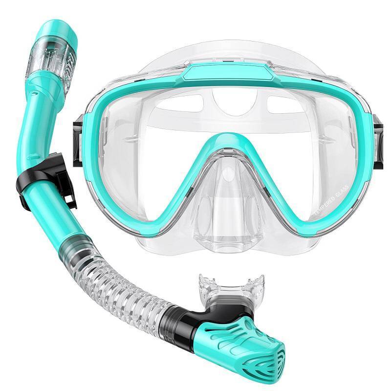 lot 62682 image: Snorkel Set Adults Snorkeling Gear Anti-Fog Panoramic View Swim Mask Dry Top Snorkel Kit with Carry Bag for Snorkeling Scuba Diving Swimming Travel - Retail $22