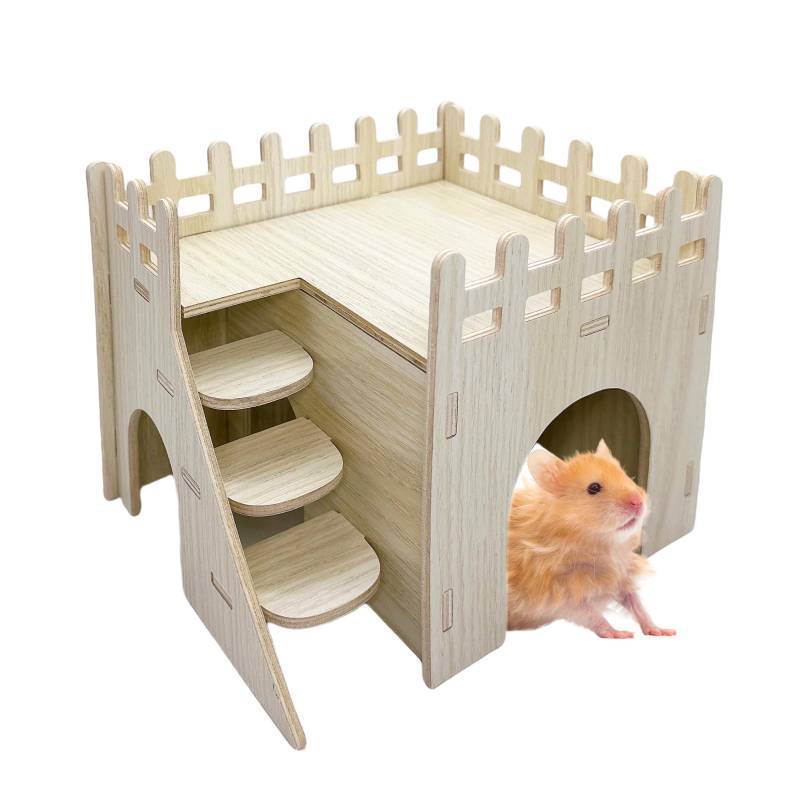 lot 62711 image: Hamster Wooden House Hamster Hideout Hut Maze Cage Accessories with Ladder and Platform for Syrian Hamsters Dwarf Gerbil Mouse - Retail $15
