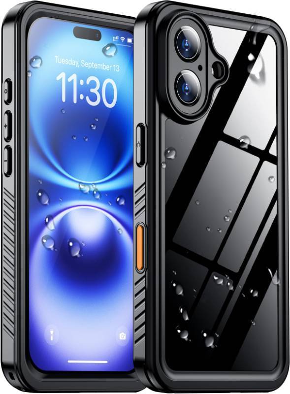 lot 62712 image: Compatible with iPhone 16 Case Waterproof, Built-in Screen & Camera Protector IP68 Underwater Full Body 16FT Military Dropproof Shockproof Phone Case 6.1-BlackClear - Retail $26