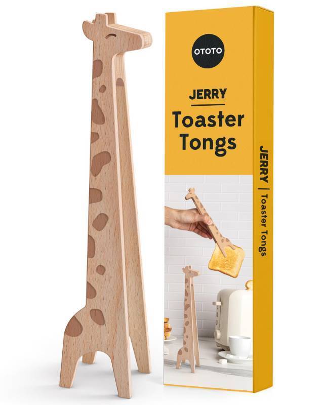 lot 62729 image: Jerry the Giraffe Toaster Tongs - Multipurpose Wooden Tongs for Cooking, Serving Food, Kitchen Gifts, Fun Gifts, Cute Kitchen Accessories, Fun Gadgets - Retail $15