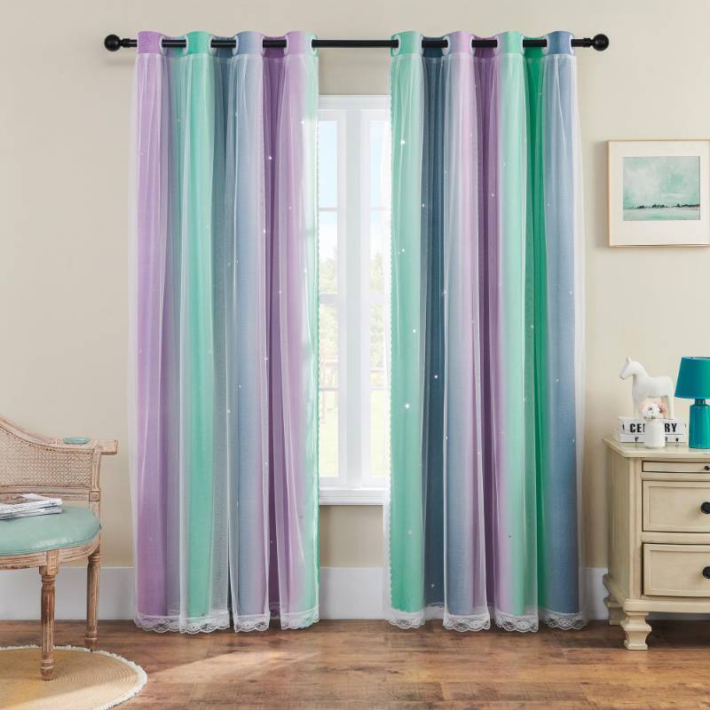 lot 62731 image: Purple Grey Curtains for Kids Bedroom, Princess Room Decor Green Curtain, Cute Curtains Blackout, Curtains Girls Bedroom 63x34 inches 1 Panel - Retail $20