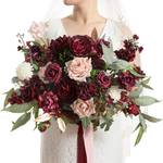 Ling's Moment Red Wedding Bouquets for Bride, Burgundy and Blush Bridal Bouquets for Bride,17 Inch Free Form Artificial Wedding Flower Bouquet - Retail: $114