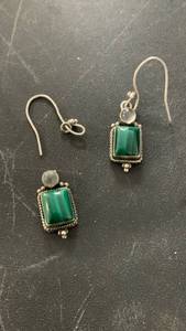 lot 8 image: Broken Sterling Silver Malachite and Moonstone Earrings